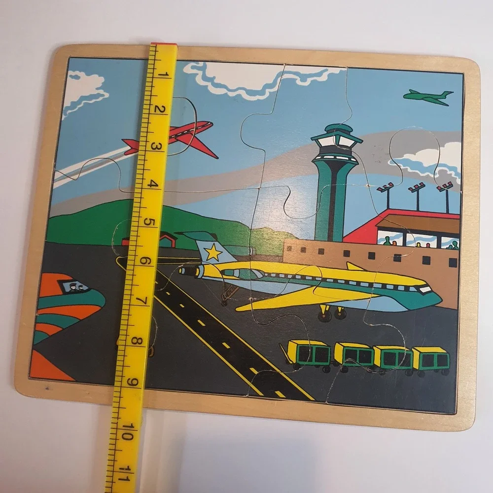 Wooden Airport Tray Puzzle 12 Piece Airplane‎ Control Tower Scene Jigsaw Learn